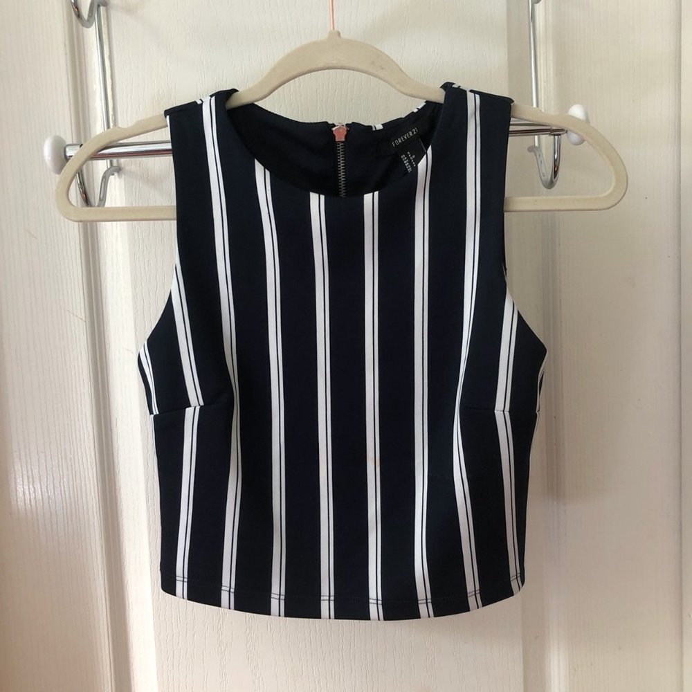 Navy and White striped cropped tank